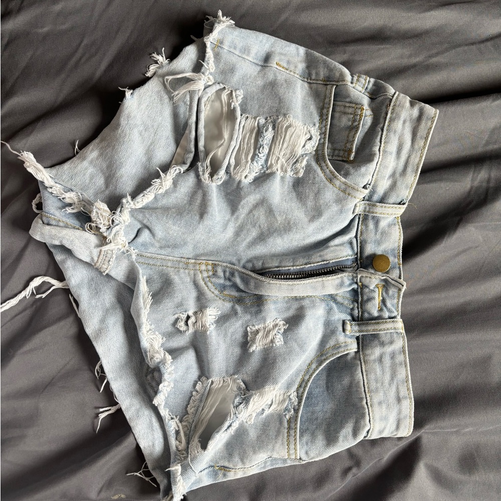 SHEIN Light Blue Ripped Jean Shorts